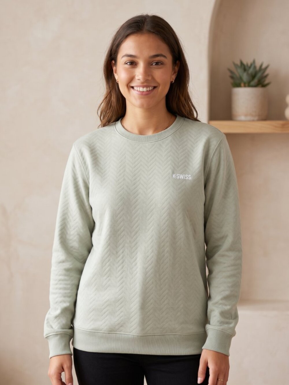 NWT K-Swiss Sage Green Embossed Chevron Scuba Crewneck Sweatshirt Pullover Mediu
